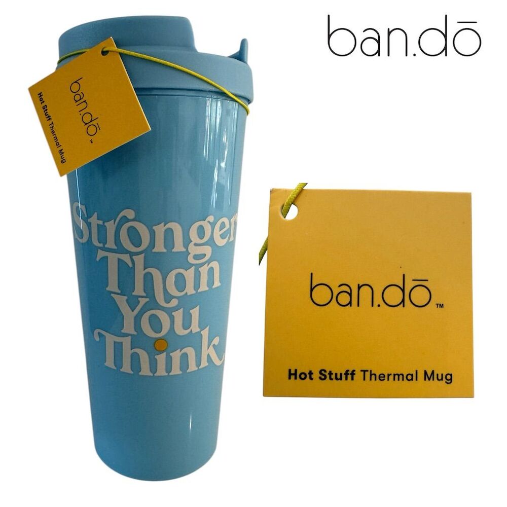 Ban.do Hot Stuff Thermal Mug 16 oz Blue "Stronger Than You Think"
